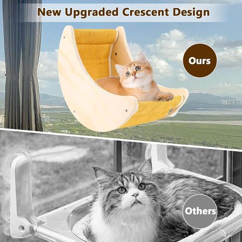 Cats Window Beds Moon Perches Seat for Indoor Cat, Wooden Moon Cat Hammock Shelves Mounted with Cushion & Suction Cups, Cordless Cats Furniture for Sleep and Watch Birds for Windowsill in Kuwait