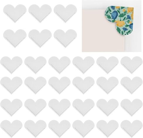 Framendino ، 30 Pack Sublimation Pu Leather Corner Parkmark الفراغات البيضاء على شكل قلب لإشارات مرجعية DIY in Saudi Arabia