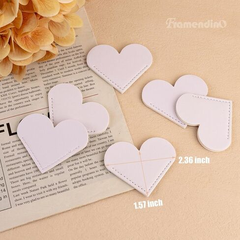 Framendino ، 30 Pack Sublimation Pu Leather Corner Parkmark الفراغات البيضاء على شكل قلب لإشارات مرجعية DIY in Saudi Arabia