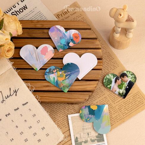 Framendino ، 30 Pack Sublimation Pu Leather Corner Parkmark الفراغات البيضاء على شكل قلب لإشارات مرجعية DIY in Saudi Arabia