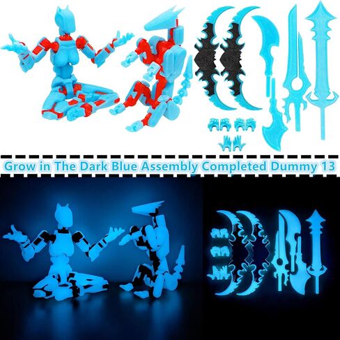 T13 Action Figures (Grow in The Dark Blue) Titan 13 Action Figures T13 3D Action Figure Set Already Assembled Dummy 13 Nova T-13 Robot 3D Printed Multi-Jointed Movable Toy (Blue Black + Dog) in Saudi Arabia