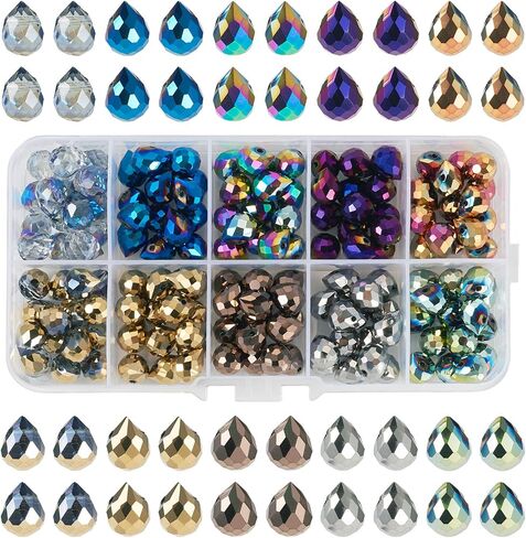 Beadthoven 130pcs Crystal Teardrop Glass Beads Faceted Transparent Water Drop Glass Beads Colorful Top Drilled Drop Chandelier Charms for Jewelry Making Earrings Necklaces Bracelets DIY in Saudi Arabia