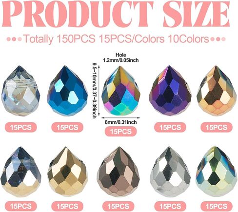 Beadthoven 130pcs Crystal Teardrop Glass Beads Faceted Transparent Water Drop Glass Beads Colorful Top Drilled Drop Chandelier Charms for Jewelry Making Earrings Necklaces Bracelets DIY in Saudi Arabia