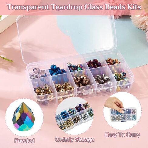 Beadthoven 130pcs Crystal Teardrop Glass Beads Faceted Transparent Water Drop Glass Beads Colorful Top Drilled Drop Chandelier Charms for Jewelry Making Earrings Necklaces Bracelets DIY in Saudi Arabia
