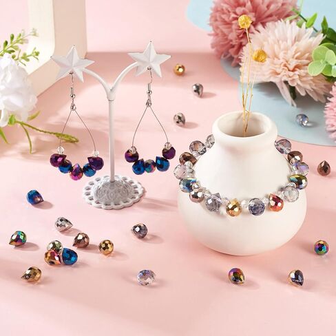 Beadthoven 130pcs Crystal Teardrop Glass Beads Faceted Transparent Water Drop Glass Beads Colorful Top Drilled Drop Chandelier Charms for Jewelry Making Earrings Necklaces Bracelets DIY in Saudi Arabia