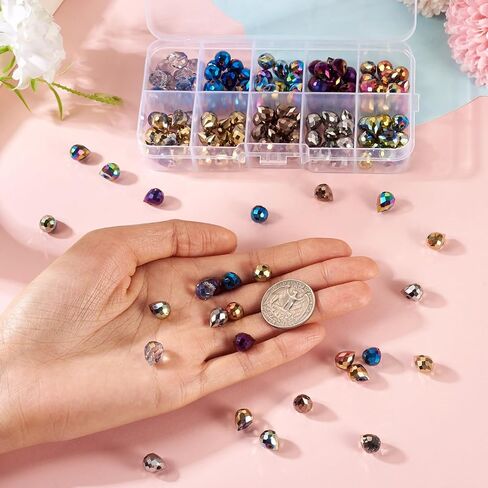 Beadthoven 130pcs Crystal Teardrop Glass Beads Faceted Transparent Water Drop Glass Beads Colorful Top Drilled Drop Chandelier Charms for Jewelry Making Earrings Necklaces Bracelets DIY in Saudi Arabia