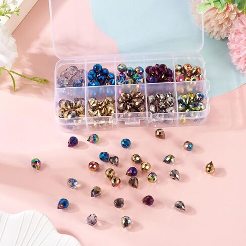 Beadthoven 130pcs Crystal Teardrop Glass Beads Faceted Transparent Water Drop Glass Beads Colorful Top Drilled Drop Chandelier Charms for Jewelry Making Earrings Necklaces Bracelets DIY in Saudi Arabia