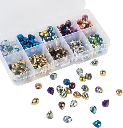 Beadthoven 130pcs Crystal Teardrop Glass Beads Faceted Transparent Water Drop Glass Beads Colorful Top Drilled Drop Chandelier Charms for Jewelry Making Earrings Necklaces Bracelets DIY in Saudi Arabia