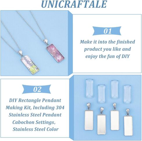 UniCraftale مستطيل صينية سحر إعدادات قاعدة فارغة مع كابوشونات زجاجية من الفولاذ المقاوم للصدأ حافة العوارض صينية لصنع المجوهرات الحرفية قلادة in Saudi Arabia