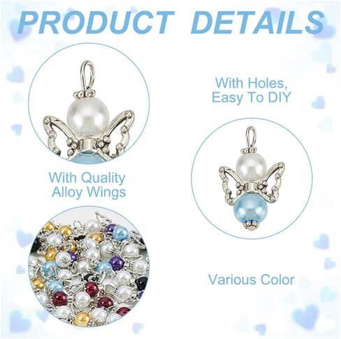50pcs ملاك الزجاج سحر الملاك دمعة دمعة السحر مع الأجنحة الحديدية واضحة الجناح حبات المعلقات جناح حبة معلقات مع حلقة لصنع المجوهرات in Kuwait