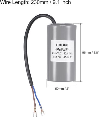 MECCANIXITY CBB60 مكثف تشغيل 30 فائق التوهج 250 فولت تيار متردد 2 أسلاك 50/60 هرتز محرك أسطواني تشغيل مكثف 96 × 50 مم مع محطة لمضخة مياه ضاغط الهواء in Kuwait