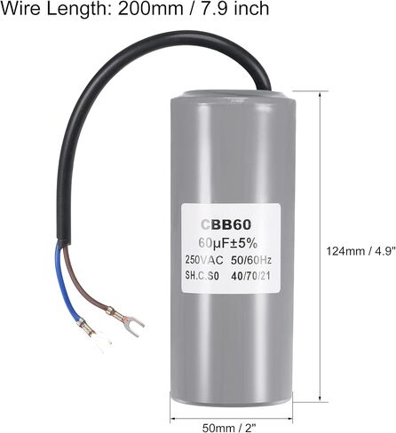 MECCANIXITY CBB60 Run Capacitor 30uF 250V AC 2 Wires 50/60Hz Cylinder Motor Running Capacitor 96x50mm with Terminal for Air Compressor Water Pump in Saudi Arabia