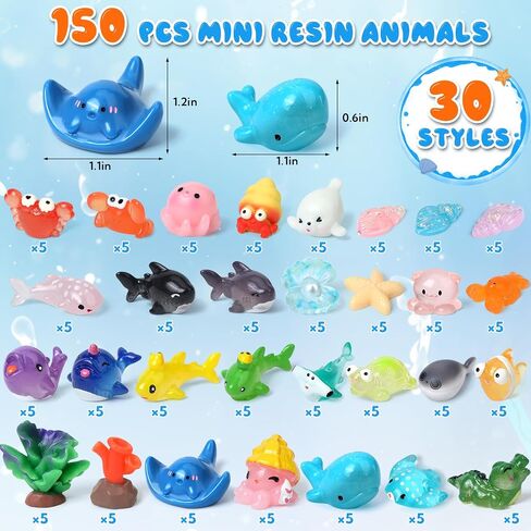150 PCS MINI RESIN TIMUTS MINIATURE TOPURINES 30 STYLES OCEAN TIPE RESIN AGOURES BROK INTIONINGS MINI Animals Decord Decor in Saudi Arabia