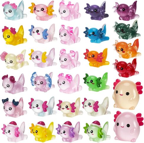 30 Pcs Mini Resin Axolotl 6 Styles Luminous Small Axolotl Miniature Animal Figurine Luminous Mini Resin Animal Party Favors for DIY Garden Landscape Decoration in Kuwait