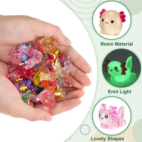 30 Pcs Mini Resin Axolotl 6 Styles Luminous Small Axolotl Miniature Animal Figurine Luminous Mini Resin Animal Party Favors for DIY Garden Landscape Decoration in Kuwait