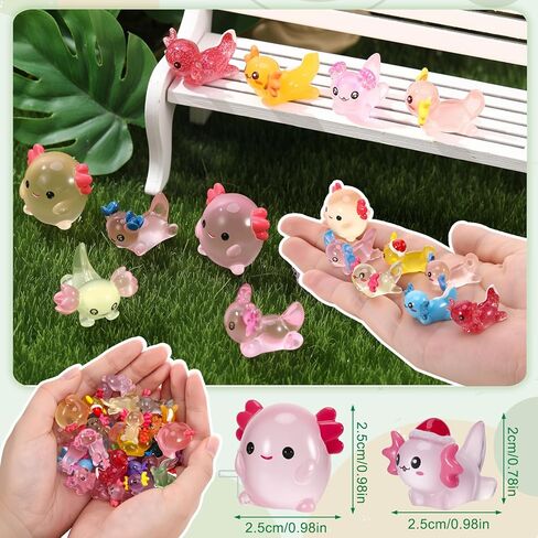 30 Pcs Mini Resin Axolotl 6 Styles Luminous Small Axolotl Miniature Animal Figurine Luminous Mini Resin Animal Party Favors for DIY Garden Landscape Decoration in Kuwait