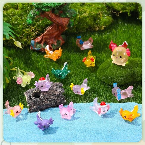 30 Pcs Mini Resin Axolotl 6 Styles Luminous Small Axolotl Miniature Animal Figurine Luminous Mini Resin Animal Party Favors for DIY Garden Landscape Decoration in Kuwait
