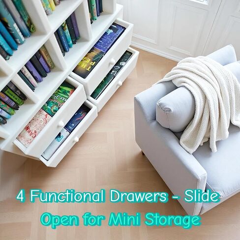 رف كتب مصغرة لإغاثة القلق - 1:12 خزانة كتب عتيقة مع 4 أدراج و 100 كتب صغيرة ، Dollhouse Decord Decor -White in Saudi Arabia