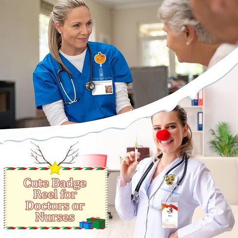 Yexiya 15 Pieces Christmas Cool Holiday Acrylic Nurse Badge Reel Thanksgiving Halloween Retractable Badge Holder ID Name Badge Holder with Clip for Doctors Nurses Teachers Office Supplies in Saudi Arabia