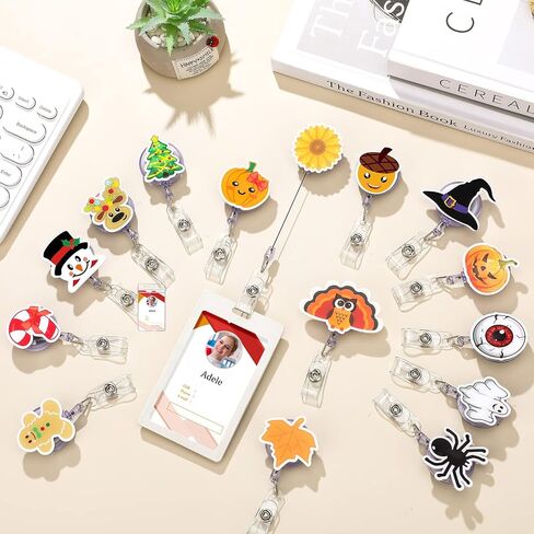 Yexiya 15 Pieces Christmas Cool Holiday Acrylic Nurse Badge Reel Thanksgiving Halloween Retractable Badge Holder ID Name Badge Holder with Clip for Doctors Nurses Teachers Office Supplies in Saudi Arabia