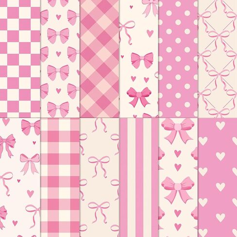 Whaline 12Pcs Pink Bow Cotton Fabric Bundles Bowknot Heart Plaid Dot Stripe Fat Quarters Pink Sewing Fabrics for DIY Handmade Craft Decor, 18 x 22 in in Saudi Arabia