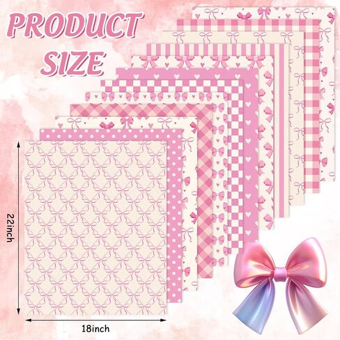 Whaline 12Pcs Pink Bow Cotton Fabric Bundles Bowknot Heart Plaid Dot Stripe Fat Quarters Pink Sewing Fabrics for DIY Handmade Craft Decor, 18 x 22 in in Saudi Arabia