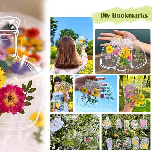 مجموعة مرجعية مرجعية للزهور المجففة DIY - مرجعية مرجعية واضحة مصنوعة يدويًا مع شرابات ملونة ، شريط الدانتيل للهدية الإبداعية (170 جهاز كمبيوتر) in Saudi Arabia
