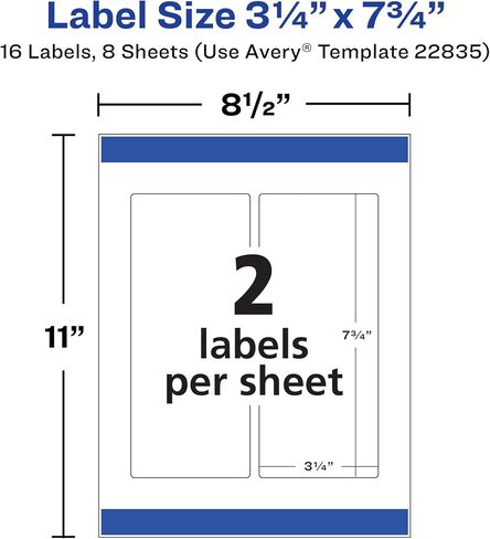 Avery Avery Dat Enterprack Watrabroound Rectangle مع تقنية التغذية المؤكدة ، 3.25 "× 7.75" ، أبيض غير لامع ، ليزر/صباغ ، 16 ملصقات قابلة للتخصيص (22835) in Saudi Arabia