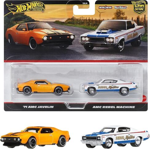 Hot Wheels Premium 2 Pack - '71 AMC Javelin/AMC Machine Machine Manicar Minicar 3 سنوات و Multi JBL06 in Saudi Arabia