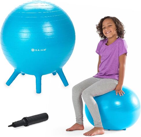 كرة التوازن للأطفال من Gaiam Kids Stay-N-Play، كرسي مدرسي مرن، مقعد بديل للمكتب في الفصل الدراسي، أرجل ثبات مدمجة ناعمة، تتضمن مضخة هواء، 45 سم، رمادي in Saudi Arabia
