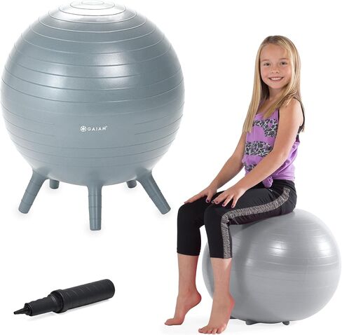 كرة التوازن للأطفال من Gaiam Kids Stay-N-Play، كرسي مدرسي مرن، مقعد بديل للمكتب في الفصل الدراسي، أرجل ثبات مدمجة ناعمة، تتضمن مضخة هواء، 45 سم، رمادي in Saudi Arabia