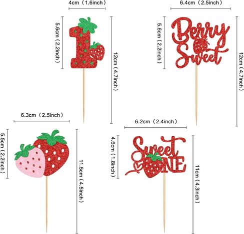 24pcs Strawberry Sweet One Cupcake Toppers Sweet 1st Birthday Strawberry Cupcake Baby Shower Kids الذكرى السنوية in Kuwait