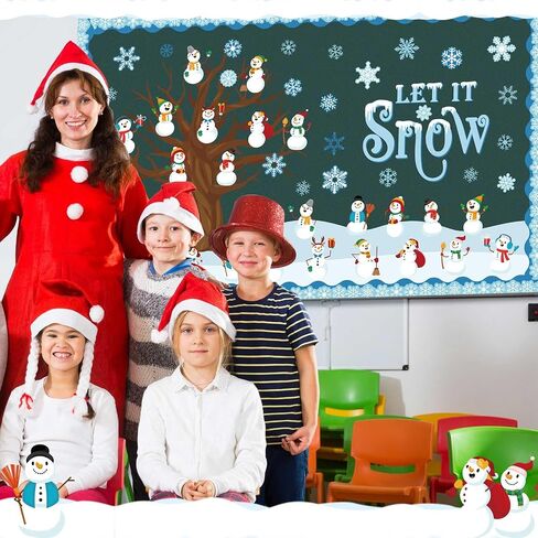 78 Pcs Snowman Bulletin Board Decorations Winter Classroom Decorations with Glue Points Snowflake Cutouts Christmas DIY Bulletin Board for Xmas Holiday School Wall Door Decoration(Winter) in Saudi Arabia