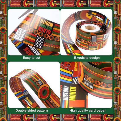 72ft Black History Month Bulletin Board Border Kente Cloth Classroom Decorations Two-Sided Trim Paper for African American Celebration Party School Windows Wall Door in Saudi Arabia