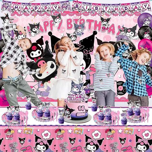 121PIECSES KUROMI عيد ميلاد ديكورات حفلة ، الأطفال اللطيفات اللطيفة للحفلات ، تشمل لافتة عيد ميلاد سعيد ، بالونات ، لوحات ، لوحات ، أغطية كب كيك للفتيات ، الخلفية ، in Saudi Arabia