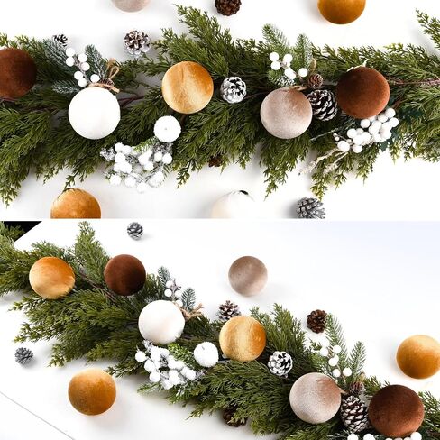 Christmas Tree Ornaments Velvet Balls - Pack of 15pcs Shatterproof Xmas Bulbs Decorations Set - Multicolor Green Brown Neutral, 80mm 3.15 inch in Saudi Arabia