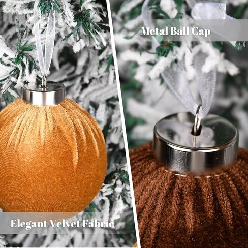 Christmas Tree Ornaments Velvet Balls - Pack of 15pcs Shatterproof Xmas Bulbs Decorations Set - Multicolor Green Brown Neutral, 80mm 3.15 inch in Saudi Arabia