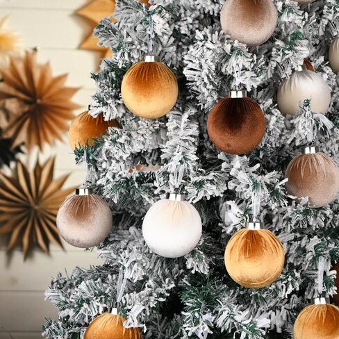 Christmas Tree Ornaments Velvet Balls - Pack of 15pcs Shatterproof Xmas Bulbs Decorations Set - Multicolor Green Brown Neutral, 80mm 3.15 inch in Saudi Arabia