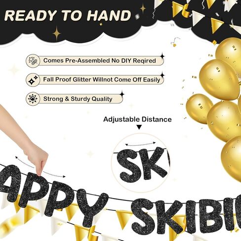 Fulmoon Pre Strung Happy Skibidi Birthday Sigma Banner Glitter Funny Zoomer Gen Z Slang Birthday Party Supplies Gen Z Slag Party Decorations Sign Gift(Black) in Saudi Arabia