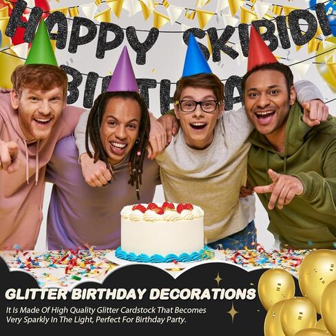Fulmoon Pre Strung Happy Skibidi Birthday Sigma Banner Glitter Funny Zoomer Gen Z Slang Birthday Party Supplies Gen Z Slag Party Decorations Sign Gift(Black) in Saudi Arabia