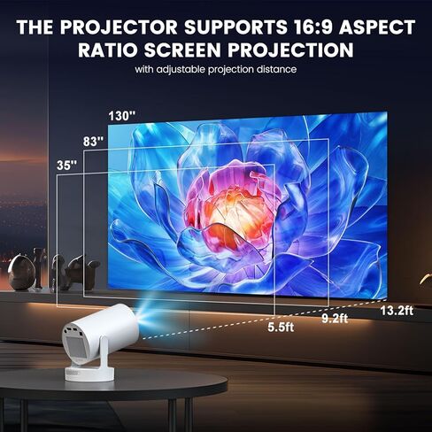 Mini Projector,Support 4K with Bluetooth 5.4 WIFI6, 5watt Sound Base Speaker,160 ANSI, Android 11,210° Rotation, Auto Keystone Correction Video Projector HY300 ULTRA in Kuwait