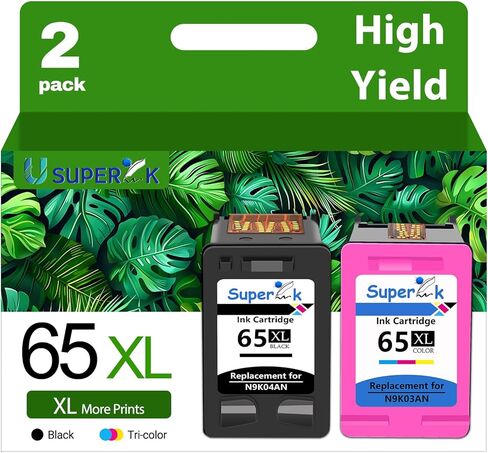 Superink 65xL استبدال خرطوشة الحبر المعاد تصنيعها لـ HP 65 65 XL متوافق مع HP Envy 5055 5058 5052 Deskjet 3755 2622 2655 2624 3720 3721 3722 3723 3730 3732 3752 Printer (1 pack ، Black) in Kuwait