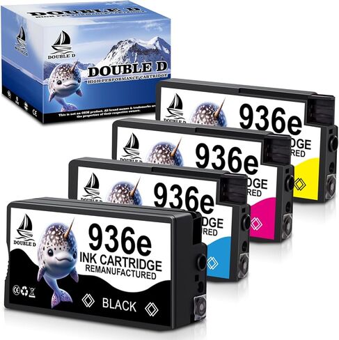 Double D 936E خراطيش الحبر المتوافقة مع HP 936 936E حبر خرطوشة كومبو 4-pack for OfficeJet Pro 9110B ، 9125E ، 9128E ، 9130B ، 9135E ؛ OfficeJet Pro Wide Format 9730e (BK/C/M/Y) in Kuwait