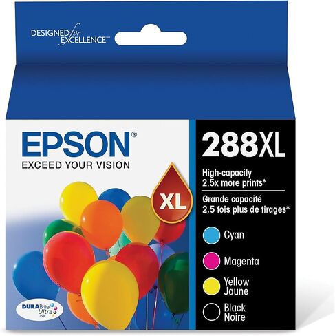 Epson T288XL Black/Cyan/Magenta/Yellow High Yield Ink Cartridge, 4/Pack (T288XL-XCS) in Retail Packaging in Saudi Arabia