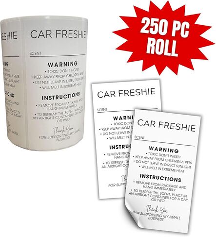 Freshie Care Instructions and Warning Labels Stickers | 2x3.5" 250 pc Roll Car Air Freshener Cards Inserts for Holographic Bag Package Write in Scent in Saudi Arabia