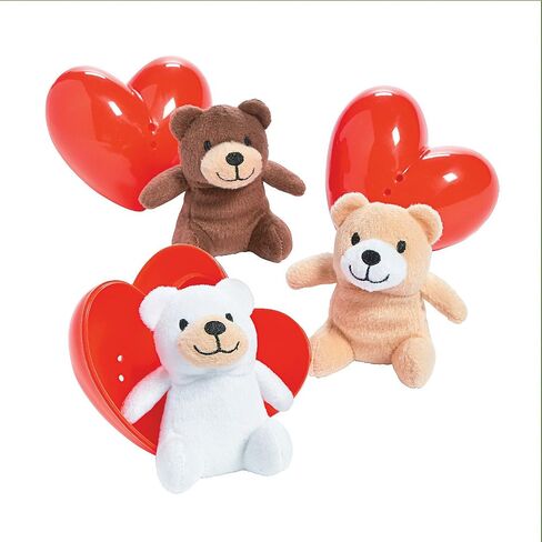 Fun Express - Valentine Plush Bear in Container for Valentine's Day - Toys - Plush - Stuffed Farm & Woodland - Valentine's Day - 12 Pieces in Saudi Arabia