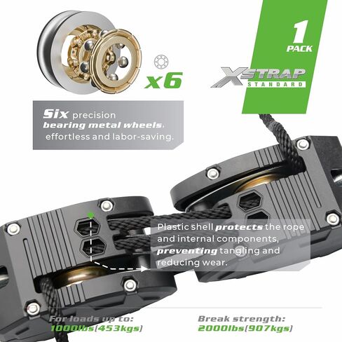 XSTRAP STANDARD Heavy-Duty 2,000LB Rope Hoist Pulley 50 Feet Wheel Block and Tackle System with 2PK 18 Inch Soft Loops for Animal Husbandry, Garage, Warehouse, Constructions in Saudi Arabia
