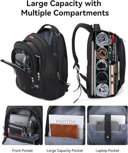 حقيبة ظهر للكمبيوتر المحمول أثناء السفر، حقيبة كتب مقاومة للماء، حقائب ظهر يومية للعمل والسفر، حقيبة كمبيوتر محمول للركاب والمكتب، تناسب كمبيوتر محمول مقاس 15.6 بوصة، أساسيات السفر للرجال in Kuwait