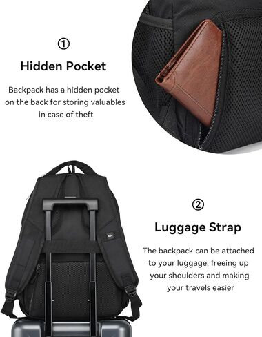 حقيبة ظهر للكمبيوتر المحمول أثناء السفر، حقيبة كتب مقاومة للماء، حقائب ظهر يومية للعمل والسفر، حقيبة كمبيوتر محمول للركاب والمكتب، تناسب كمبيوتر محمول مقاس 15.6 بوصة، أساسيات السفر للرجال in Kuwait