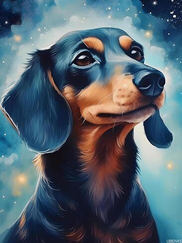 UIBDVKS Landscape Theme Craft Starry Night Dachshund Diamond Painting Kit for Adults DIY Diamond Art Diamond Painting, 5D Round Diamond for Home Wall Decor, Gifts for Family Friends 12x16inch/30x40cm in Saudi Arabia